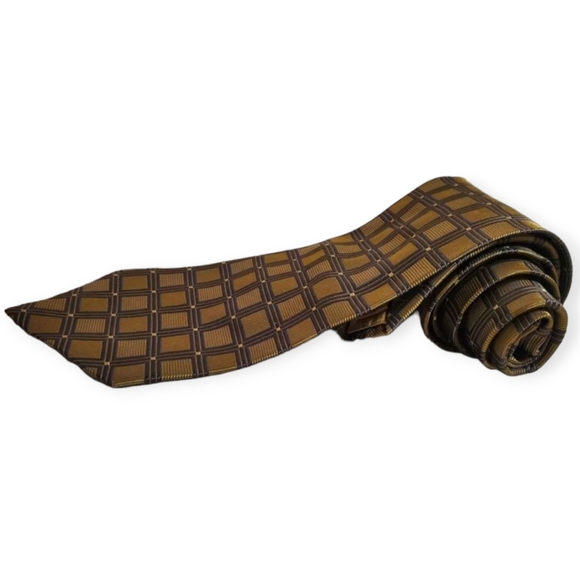 Luxury Tie Villa Bolgheri Italia 100% Silk Squares Gold & Brown Embroidery - Picture 1 of 9